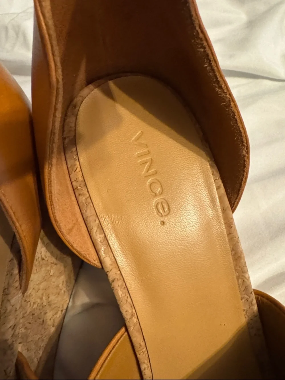 Vince Tan Leather Cork Wedge Sandal with Ankle Strap
